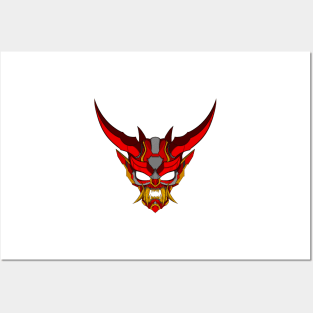 Cyber Oni Mask-Red Yellow Posters and Art